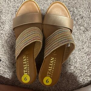 Italian Shoemakers Gold and Multicolor Slide Sandals